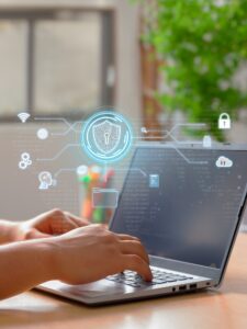 Vertical Photo of a Man using secure digital encryption technology and cybersecurity