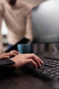 Team of programmers typing machine learning html code