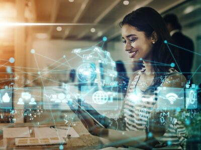 Internet, networking and digital transformation with woman and tablet for global communication, web