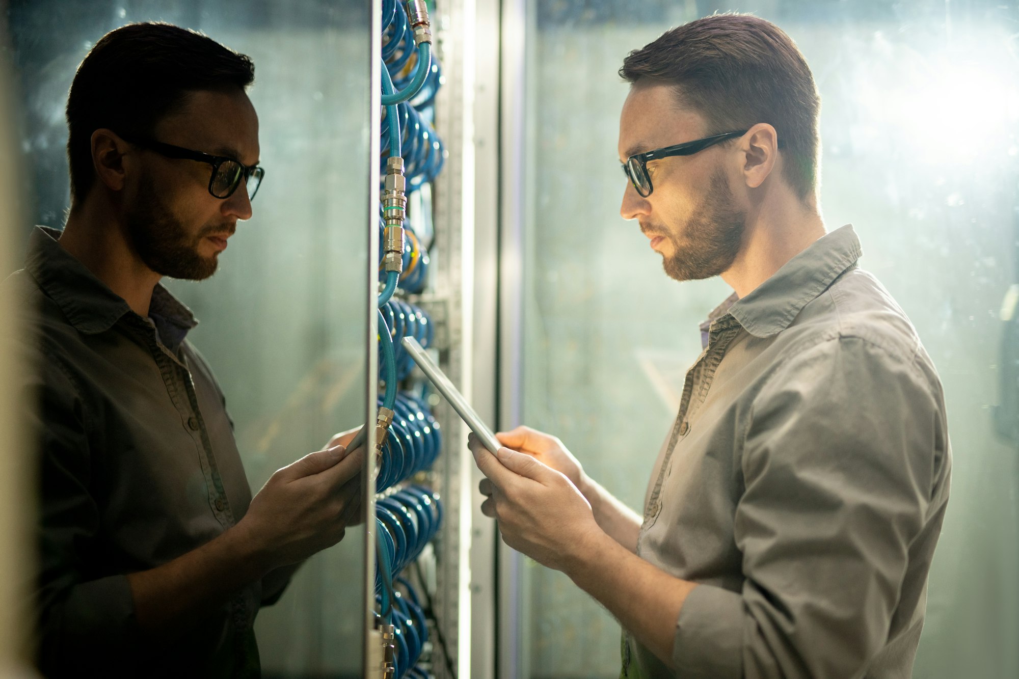 IT engineer setting up server network